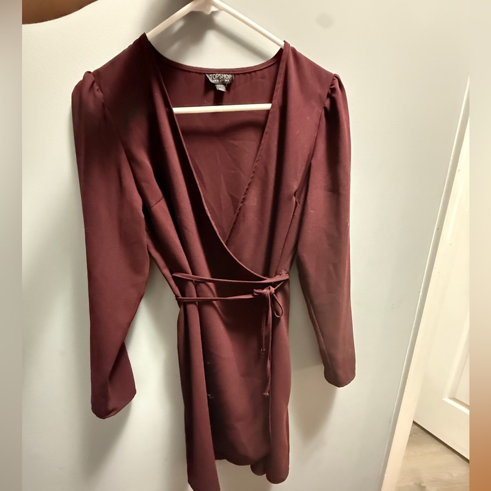 Topshop Longsleeves Wrap Mini  Dress - Burgundy Maroon Size 4US size SMALL mini